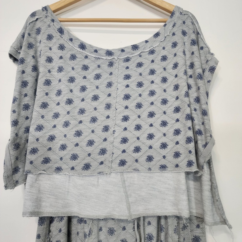 Free People Organic Cotton Lounge Set Blue Floral Large Boho stretch waist comfy - Picture 7 of 14